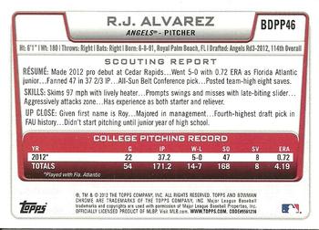 2012 Bowman Draft Picks & Prospects - Chrome Draft Picks #BDPP46 R.J. Alvarez Back