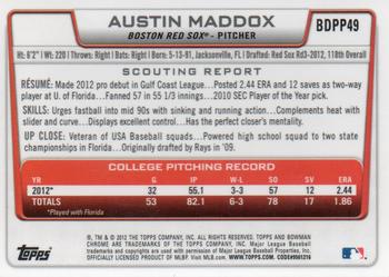 2012 Bowman Draft Picks & Prospects - Chrome Draft Picks #BDPP49 Austin Maddox Back