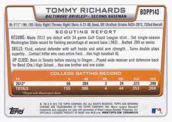 2012 Bowman Draft Picks & Prospects - Chrome Draft Picks #BDPP143 Tommy Richards Back