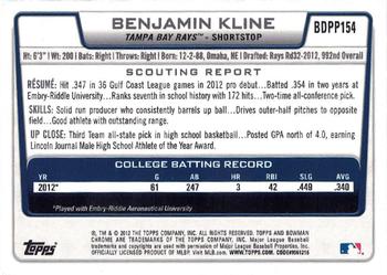 2012 Bowman Draft Picks & Prospects - Chrome Draft Picks #BDPP154 Benjamin Kline Back