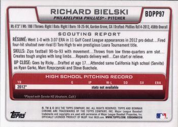 2012 Bowman Draft Picks & Prospects - Chrome Draft Picks #BDPP97 Richard Bielski Back