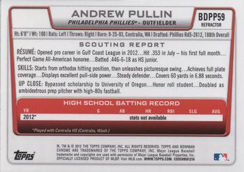 2012 Bowman Draft Picks & Prospects - Chrome Draft Picks Refractors #BDPP59 Andrew Pullin Back