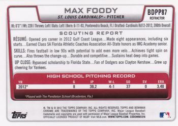 2012 Bowman Draft Picks & Prospects - Chrome Draft Picks Refractors #BDPP87 Max Foody Back