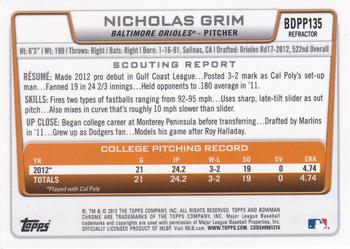 2012 Bowman Draft Picks & Prospects - Chrome Draft Picks Refractors #BDPP135 Nicholas Grim Back