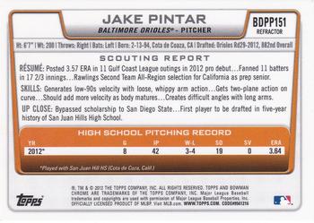 2012 Bowman Draft Picks & Prospects - Chrome Draft Picks Refractors #BDPP151 Jake Pintar Back