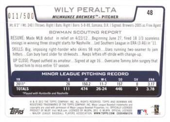 2012 Bowman Draft Picks & Prospects - Blue #48 Wily Peralta Back