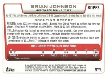 2012 Bowman Draft Picks & Prospects - Draft Picks #BDPP3 Brian Johnson Back
