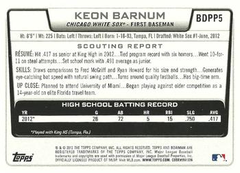 2012 Bowman Draft Picks & Prospects - Draft Picks #BDPP5 Keon Barnum Back