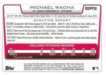 2012 Bowman Draft Picks & Prospects - Draft Picks #BDPP26 Michael Wacha Back