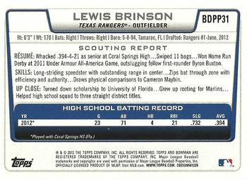 2012 Bowman Draft Picks & Prospects - Draft Picks #BDPP31 Lewis Brinson Back
