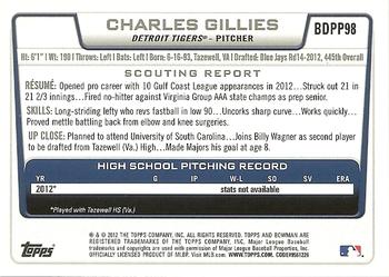 2012 Bowman Draft Picks & Prospects - Draft Picks #BDPP98 Charles Gillies Back