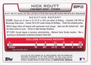 2012 Bowman Draft Picks & Prospects - Draft Picks #BDPP123 Nick Routt Back