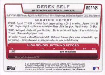 2012 Bowman Draft Picks & Prospects - Draft Picks #BDPP65 Derek Self Back