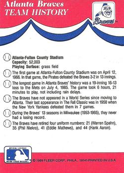 1989 Fleer - Team Stickers #NNO Atlanta Braves Back