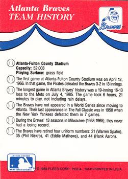 1989 Fleer - Team Stickers #NNO NL: Atlanta Braves / Chicago Cubs / Cincinnati Reds / Houston Astros Back