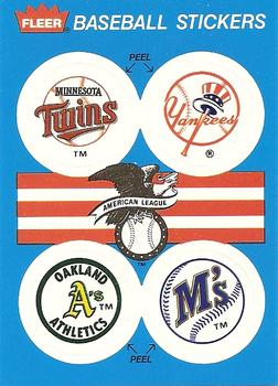 1989 Fleer - Team Stickers #NNO AL: Minnesota Twins / New York Yankees / Oakland Athletics / Seattle Mariners Front