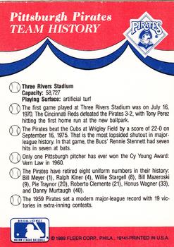1989 Fleer - Team Stickers #NNO Pittsburgh Pirates Back