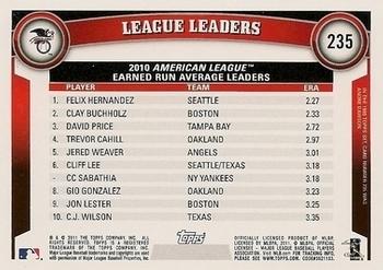 2011 Topps - Black Border #235 2010 AL Earned Run Average Leaders (Felix Hernandez / Clay Buchholz / David Price) Back