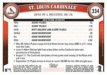 2011 Topps - Black Border #334 St. Louis Cardinals Back