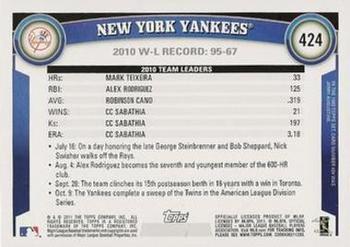 2011 Topps - Black Border #424 New York Yankees Back