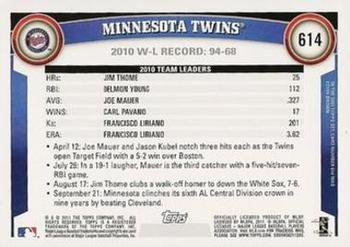 2011 Topps - Black Border #614 Minnesota Twins Back
