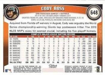 2011 Topps - Black Border #648 Cody Ross Back