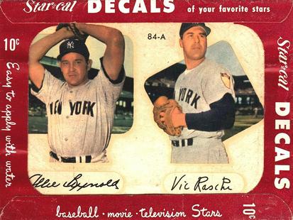 1952 Star-Cal Small Decals #84-A Allie Reynolds / Vic Raschi Front