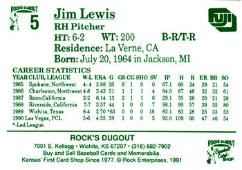 1991 Rock's Dugout Wichita Wranglers #5 Jim Lewis Back
