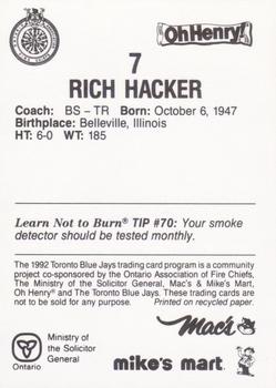 1992 Toronto Blue Jays Fire Safety #NNO Rich Hacker Back