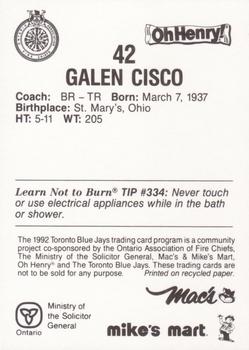 1992 Toronto Blue Jays Fire Safety #NNO Galen Cisco Back