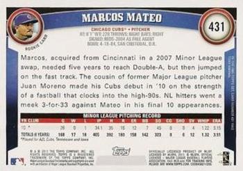 2011 Topps - Diamond Anniversary Limited Edition #431 Marcos Mateo Back