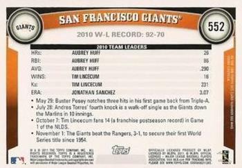 2011 Topps - Diamond Anniversary Limited Edition #552 San Francisco Giants Back