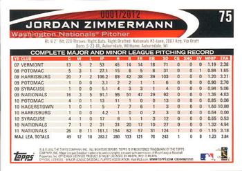 2012 Topps - Gold #75 Jordan Zimmermann Back