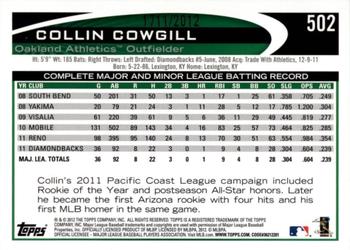 2012 Topps - Gold #502 Collin Cowgill Back