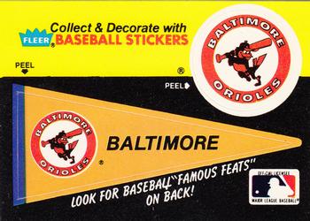 1986 Fleer - Team Stickers #NNO Baltimore Orioles Pennant Front