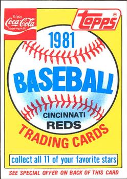 1981 Topps Coca-Cola Cincinnati Reds #NNO 1981 Cincinnati Reds Trading Cards Front