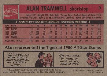 1981 Topps Coca-Cola Detroit Tigers #9 Alan Trammell  Back