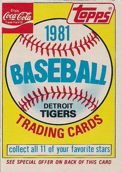1981 Topps Coca-Cola Detroit Tigers #NNO Tigers Ad Card  Front