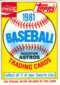 1981 Topps Coca-Cola Houston Astros #NNO Astros Ad Card  Front