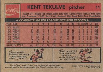 1981 Topps Coca-Cola Pittsburgh Pirates #11 Kent Tekulve  Back