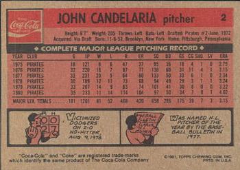 1981 Topps Coca-Cola Pittsburgh Pirates #2 John Candelaria  Back