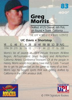 1994 Signature Rookies Draft Picks - Signatures #83 Greg Morris Back
