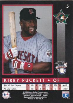 1993 Barry Colla All-Star Game #5 Kirby Puckett Back