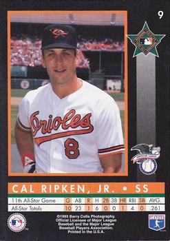 1993 Barry Colla All-Star Game #9 Cal Ripken, Jr. Back