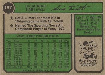 1974 Topps #167 Luis Tiant Back