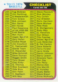1974 Topps #273 Checklist 265-396 Front