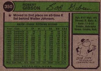 1974 Topps #350 Bob Gibson Back