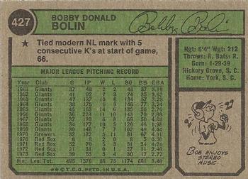 1974 Topps #427 Bobby Bolin Back
