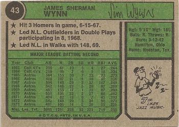1974 Topps #43 Jim Wynn Back