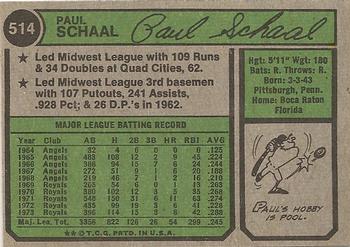 1974 Topps #514 Paul Schaal Back